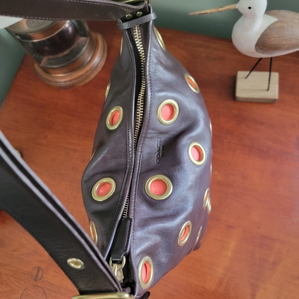Coach 21181 Legacy Grommet Duffle Brown Orange Leather Shoulder Bag Y2K - Picture 12 of 16